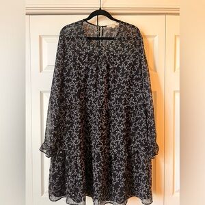 Loft Navy and White Flowy Floral Dress